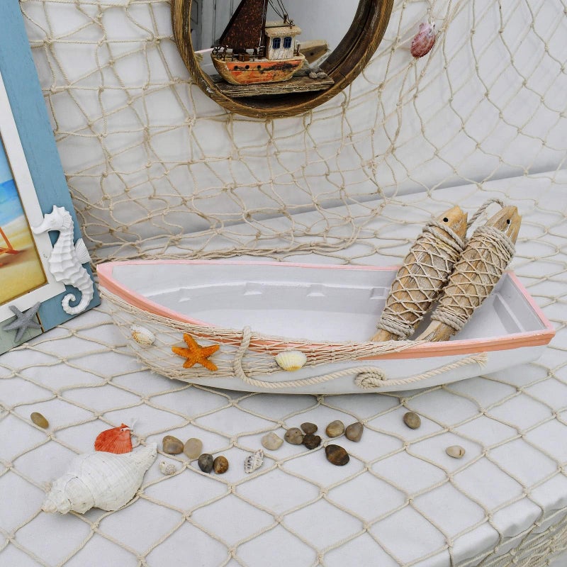 WHY Decor White Wooden Boat Tray Decor Decorative Nautical Boat Ornament Decor Wood Boat Tray Decorations Beach Theme Bathroom Decor Boats Shelf Decor 17 Inch - Image 4